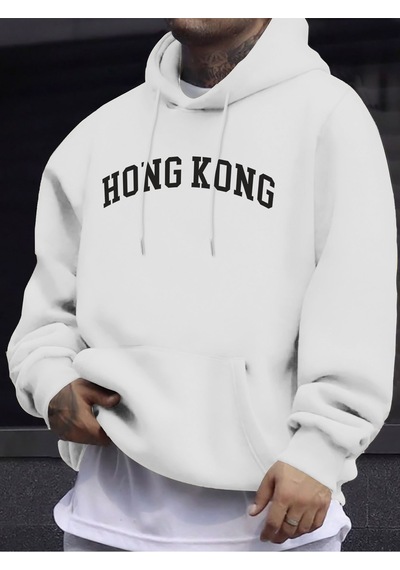 Startmore Startmorehong Kong Letter Yaratıcı Baskılı Unisex Kazaklar Polar Sonbahar Kazak Günlük Sokak Spor Giyi Beyaz