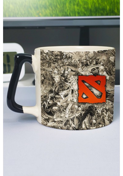 Dota 2 Baskılı Seramik Lüks Kupa 1 Adet Özel Siyah Kulp Dalga Kulp V5d Çok Renkli
