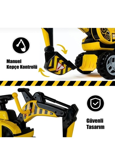 Bin Git Kepçe Binilebilir Manuel Kontrol Edilebilir Kepçeli 12 Parça Stickerlı Oyuncak İnşaat Aracı Çok Renkli