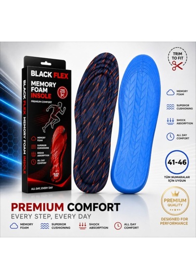 Perfect Fit Ark Destekli Gri Oranj Erkek Memory Foam Darbe Emici Hafızalı İç Tabanlık 41-46 Numaraya Göre Kolay Kesilebilir