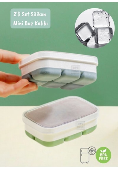 2li Set Mini Buz Kalıbı Silikon Buzluk 6 Bölmeli Kare Desenli Buz Küpü Yeşil-gri Bpa Free Silikon Diğer