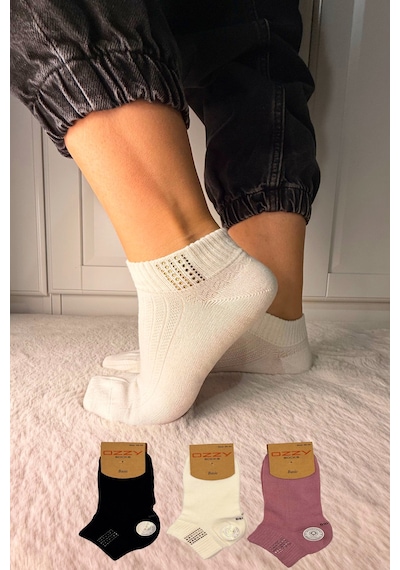 Ozzy Socks 3 Çift Kadın Taş Detaylı Dikişsiz & Takviyeli Patik Çorap Mor