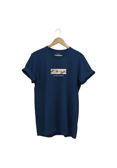 Michelangelo David Baskılı Minimal Regular Fit %100 Pamuk Lacivert T-shirt Lacivert