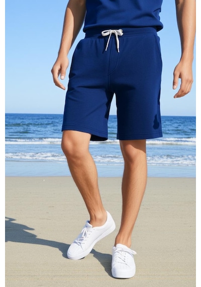 Elemge Pamuklu Erkek Indigo Casual Şort Yan Cepli Bağcıklı Regular Fit Boru Paça Günlük Bermuda 2 Iplik İndigo