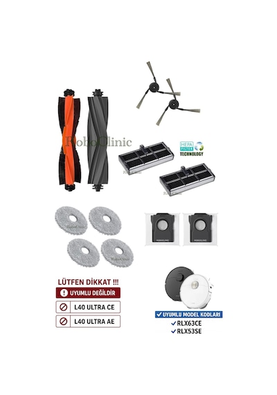 Dreame X40 Ultra L40 Ultra Robot Süpürge Uyumlu Yedek Kauçuk Fırça, Kıl Fırça, Toz Torba, Filtre, Mop -12 Parça Aksesuar