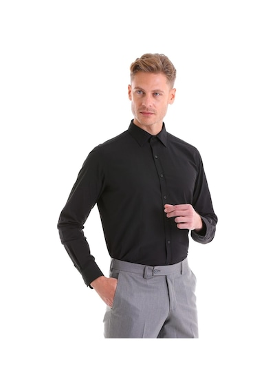 Dormen Classics Slim Fit Dar Kesim Klasik Yaka Cepsiz Erkek Gömlek Siyah