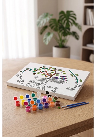 Tavus Kuşu Desenli Mandala Tuval Boyama Seti 40x50 Cm