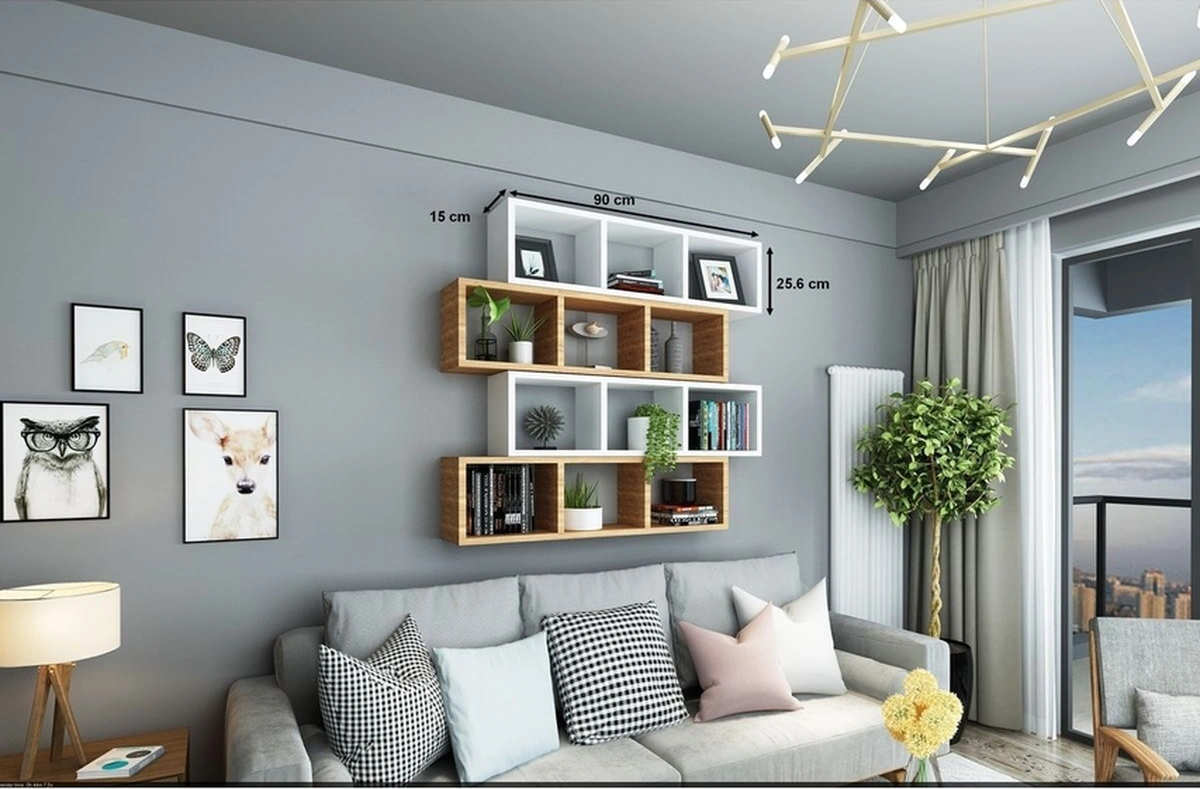 Kitaplık Lux Yatay Duvar Rafı Kahve Beyaz 4 Lü Takım Kahve Beyaz