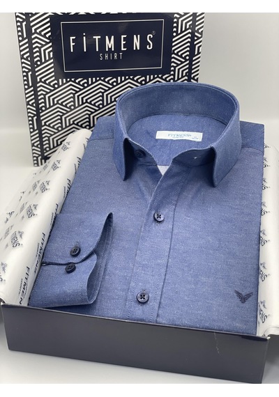 Slim Fit Uzun Kol Saten Hediye Kutulu Kolay Ütülenebilir Erkek Gömlek Fs-002968 - İndigo-2065 Indigo