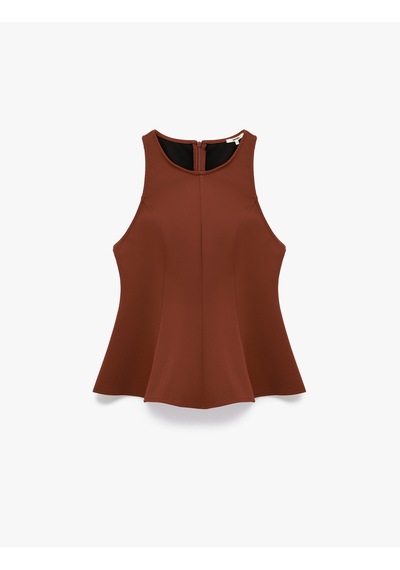 Koton Slim Fit Kolsuz Bisiklet Yaka Peplum Bluz Kahverengi 6wak30003pw Kahve