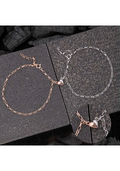 Gümüş Rodyum Rose Çift Kalpli Aşk Bileklik Çok Renkli