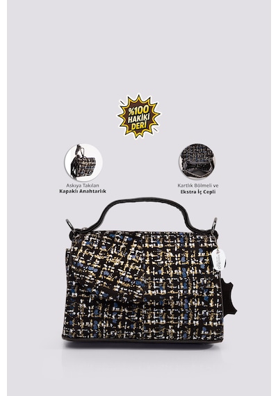 Westbag Kadın Hakiki Deri Kapaklı Omuz Çantası Kartlık Ve Anahtarlık Bölmeli Küçük Boy Çok Renkli Siyah