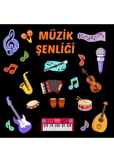 Müzik Şenliği Temalı Renkli Okul Panosu Figür Seti Hazır Kesim Sınıf Süsü 02 7