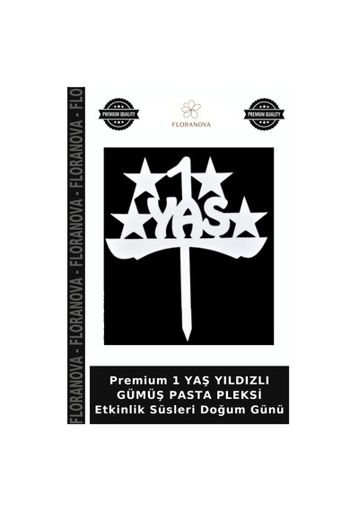 Premium 1 Yaş Yıldızlı Gümüş Pasta Pleksi Etkinlik Süsleri Doğum Günü