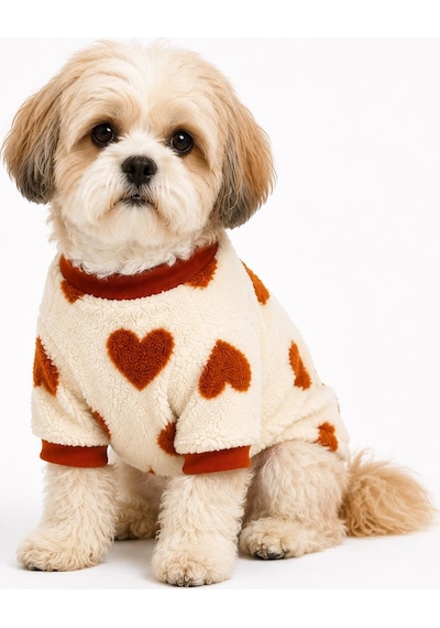 Kahverengi Kalp Desenli Brown Heart Sweat Dar Kalıp Kedi Köpek Sweati Kedi Köpek Kıyafeti Köpek Peluşu Sıcak Tutan Sweat