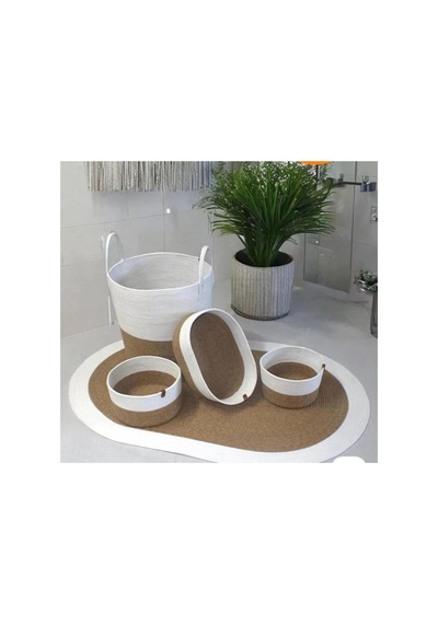 Jüt,hasır,4 Lü,banyo Paspas Takımı,bohem Tarzı Banyo Takımı,iskandinav Paspas/sepet Hasırkrem Hasırkrem