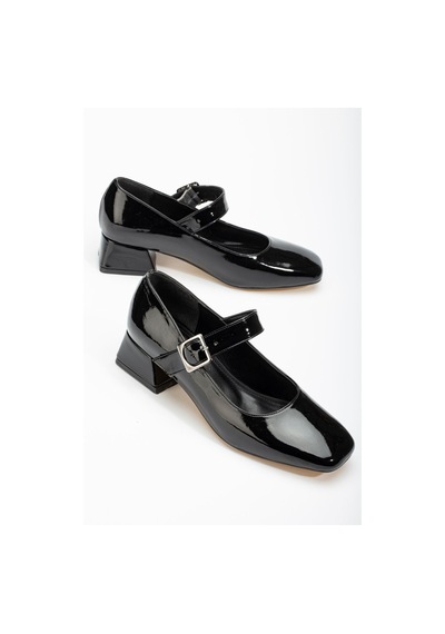 Aymood St-006 Siyah Rugan Günlük 4 Cm Topuklu Ayakkabı Siyah