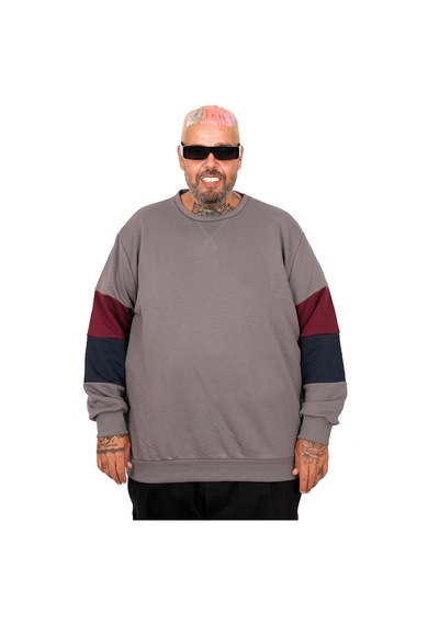 Mode Xl Büyük Beden Parçalı Bis Yaka Sweatshirt U25817 Füme