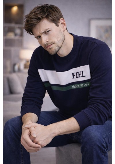 The Feel Marcel Erkek Regular Fit Bisiklet Yaka İnce Sweatshirt Lacivert
