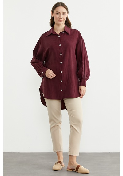 Sementa Tencel Arkası Uzun Oversize Gömlek - Bordo