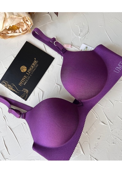 Angelina Push-up Balensiz Dikişsiz V Yaka İthal Kaliteli Düz Renk Mor