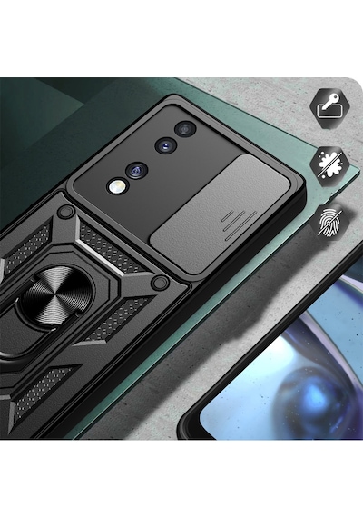 Honor 70 İle Uyumlu Kılıf Magnetik Standlı Kamera Korumalı Sürgülü Kapak