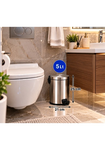 Pedallı Çöp Kovası Micro 5 Lt Paslanmaz Acar 13212 Açık Gri