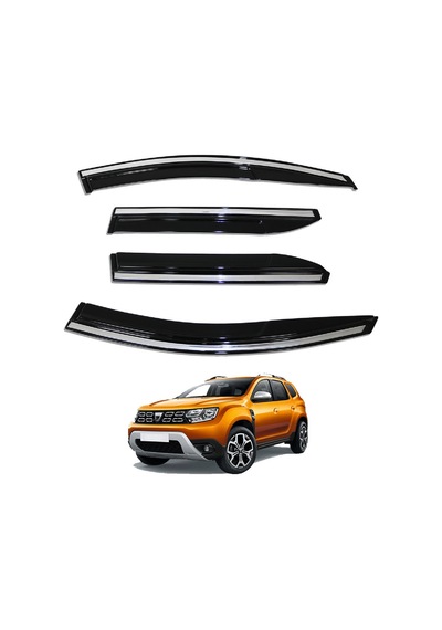 Dacia Duster 2018-2024 Yıl Aralığı Uyumlu Cam Rüzgarlığı 4 Parça Kromlu Siyah