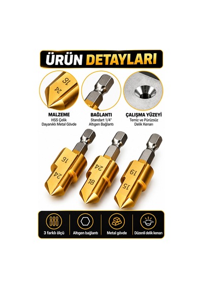 3'lü Havşa Seti Plastik Boru Açma Onarımı İçin