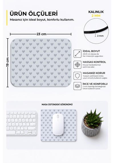 Gri Renkli Kalpli Desenli Ergonomik Mouse Pad, Kaymaz Yüzey İle Ev Ve Ofis Kullanımı İçin İdeal