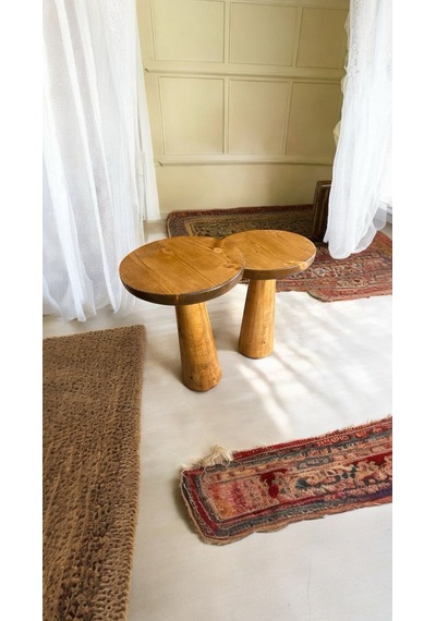 Wood Ahşap 2'li Set Konik Model Mantar Yan Sehpa Modern Fiskos /tik Ağacı Renk / Zigon Sehpa Tik Ağacı