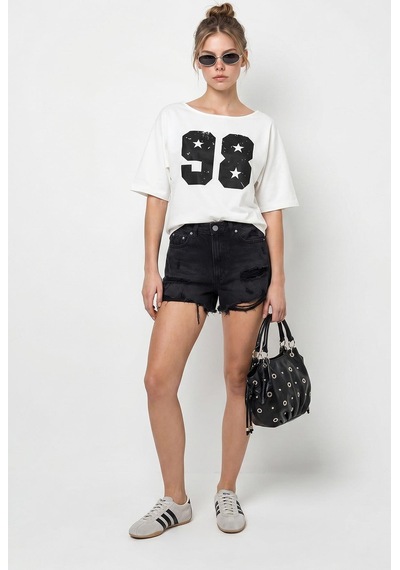 Shade Kadın Kayık Yaka Baskılı Oversize %100 Pamuk T-shirt Öt100005 60286270 - Beyaz