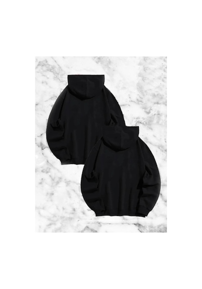 Sevgili Çift Kombini Örümcek Baskılı Kapüşonlu Sweatshirt Hoodie - Siyah