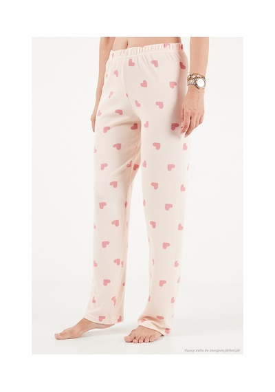 Lela Desenli Yumuşak Dokulu Uzun Kollu Pijama Takımı Kadın Pijama Takımı 6575020 Ekru