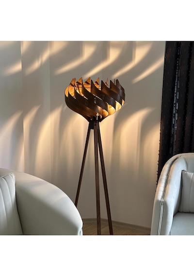 Ahşap Tripod Lambader, Modern Dekoratif Salon Lambası, Ceviz Renk 3 Ayaklı Ayaklı Lamba, Oturma Odası Yatak Odası Köşe Aydınlatma Diğer