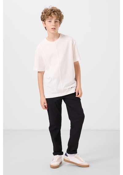 Tommylife Ekru Pamuklu Yumuşak Dokulu Oversize Basic Erkek Çocuk T-shirt - 11297 Ekru