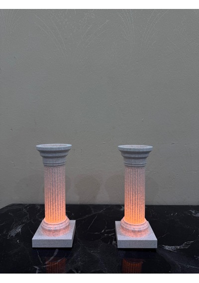 2'li Roma Sütunu Mumluk 15 Cm Mermer Görünümlü Led Tealight Dekor Seti