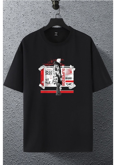 Unisex Kadın Erkek Superior Man Bts Baskılı Oversize T-shirt Siyah Mck2473 Siyah