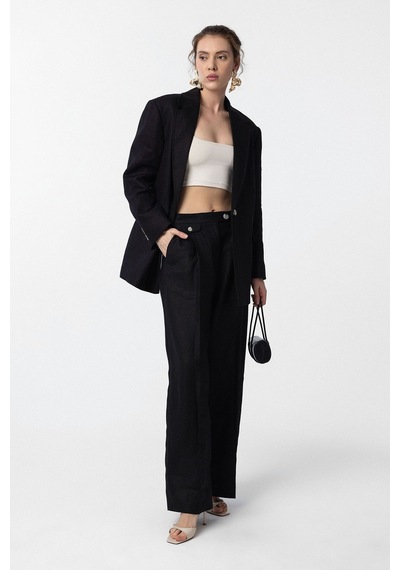 Antioch 100% Keten Kadın Blazer Ceket Siyah