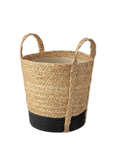 Rattan Saksı, Bej-siyah, 24 Cm, İç Mekan