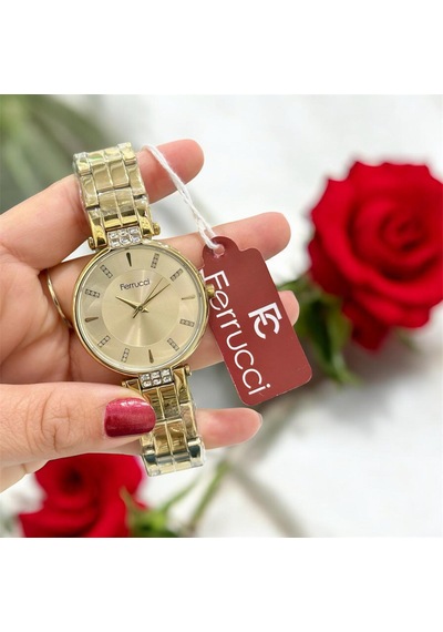 Ferrucci Kararmaz Çelik Kasa&kordon-taşlı Şık Kadın Kol Saati 36 Mm Çap Gold