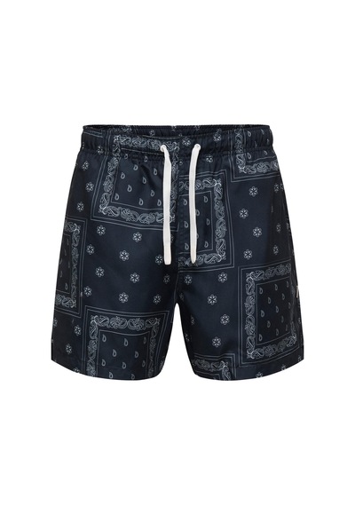 Only & Sons Onsbasıle Life Erkek Deniz Şortu Desenli Rahat Yazlık Regular Fit Siyah