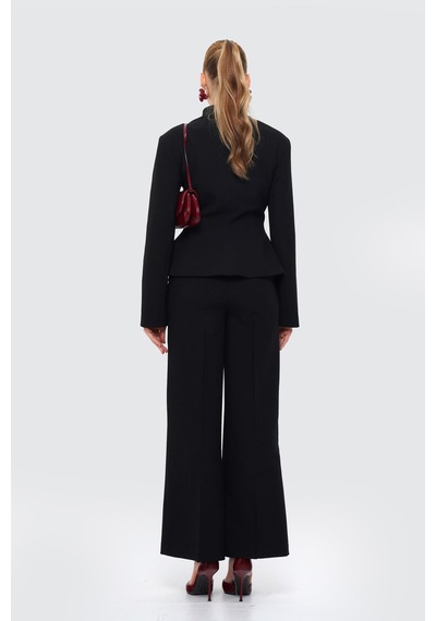 Thalure Kadın Siyah Kruvaze Düğmeli Peplum Blazer