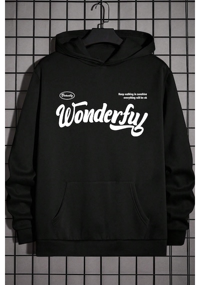 Wonderful Baskılı Oversize Sweatshirt Siyah