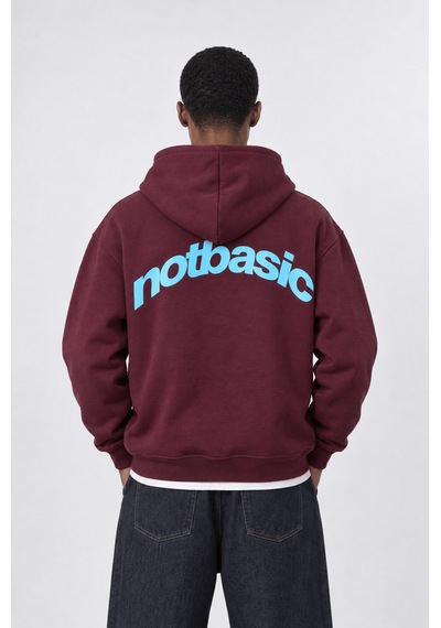 Respire Erkek Notbasic Baskılı Oversize Hoodie Bordo