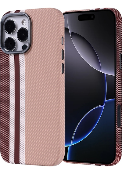 Apple Uyumlu iPhone 16 Pro Max Kılıf M-safe Şarj Özellikli Karbon Fiber Görünümlü Zore Nekst Kapak Gold