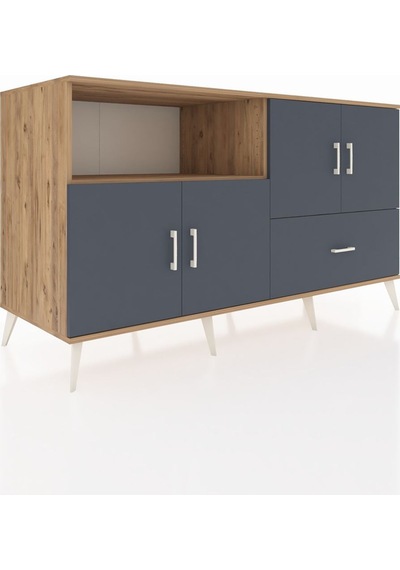 Kronos Konsol 4 Raflı Tek Çekmeceli 4 Kapaklı 176x59x99 Çam-antra Çam-antrasit