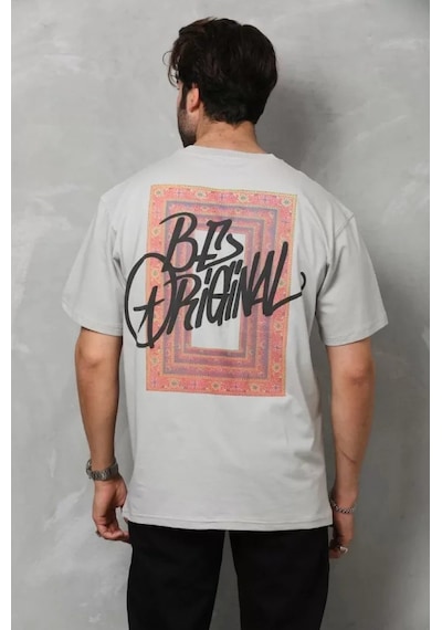 Modi Green Baskılı Unisex Melanj Gri Retro Stil Tasarım Oversize Tişört