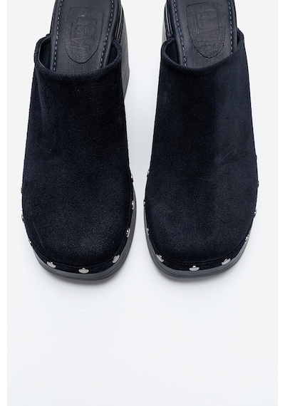 Luvishoes Bellune Lacivert Süet Hakiki Deri Perçin Detaylı Kadın Kalın Topuklu Terlik