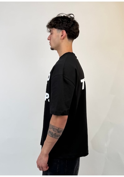 Zaee Level Up Oversize Baskılı Tişört Siyah